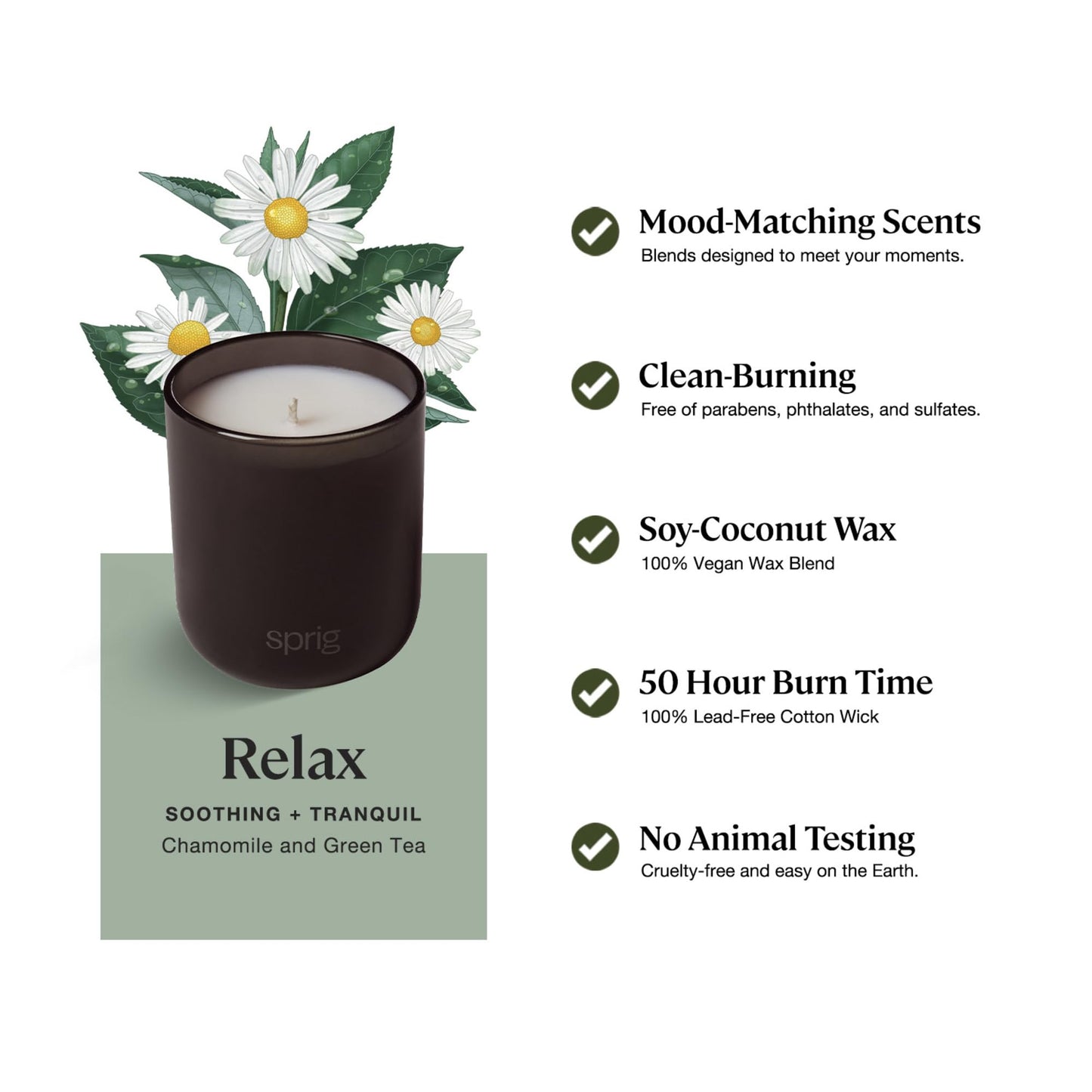 Sprig by Kohler Relax Aromatherapy Candle – Chamomile & Green Tea, 8 oz, 100% Natural Soy-Coconut Wax