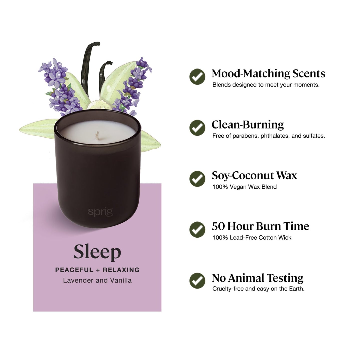 Sprig by Kohler Sleep Aromatherapy Candle – Lavender & Vanilla, 8 oz, 100% Soy-Coconut Wax