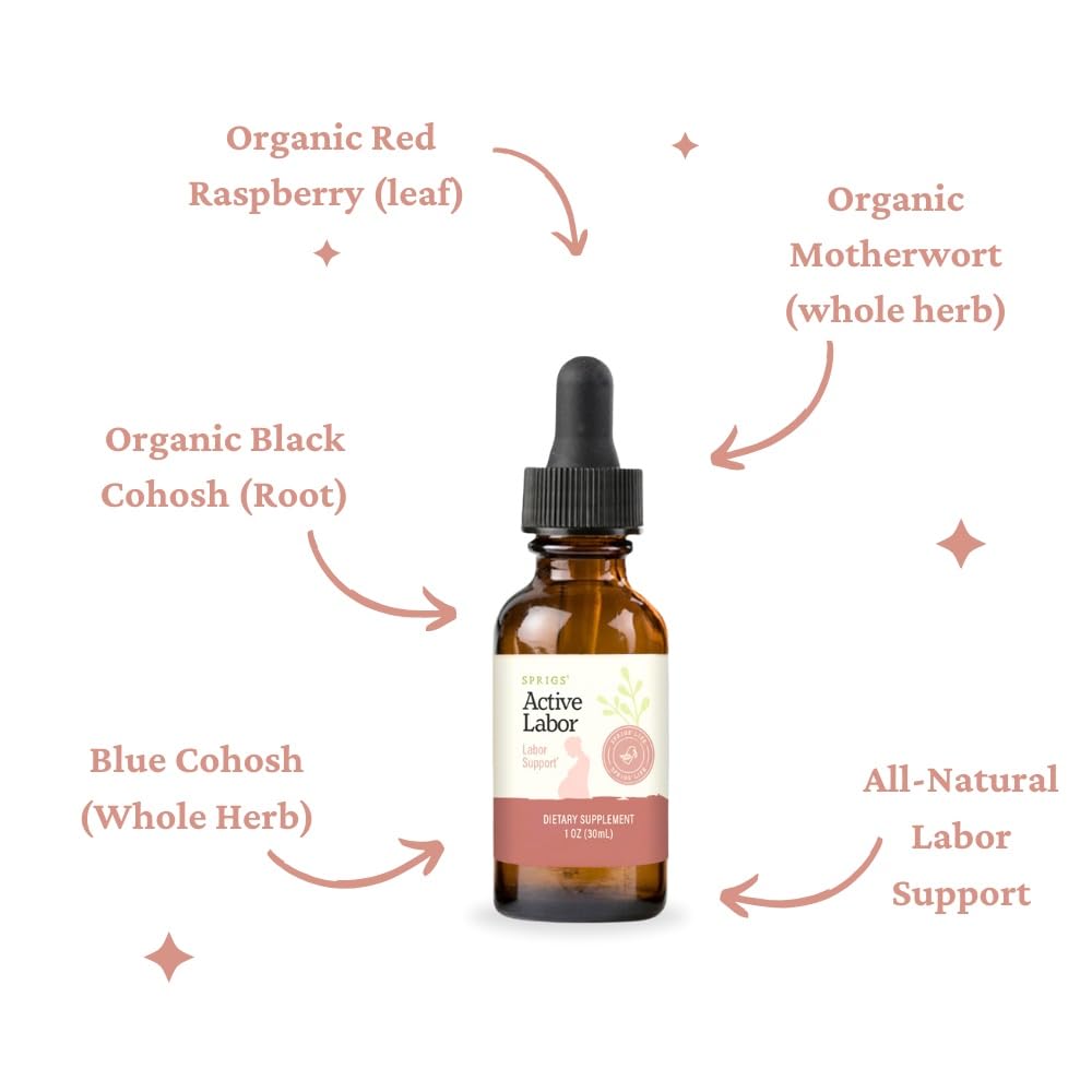 SPRIGS Active Labor 1 Oz – Herbal Birth Support Tincture with Blue Cohosh, Red Raspberry Leaf & Motherwort