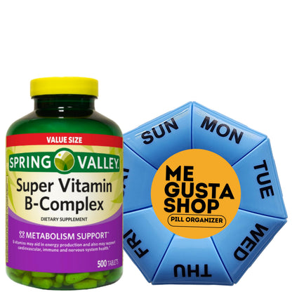 Spring Valley Vitamin B-Complex Tablets – 500 Count with Color Pill Organizer