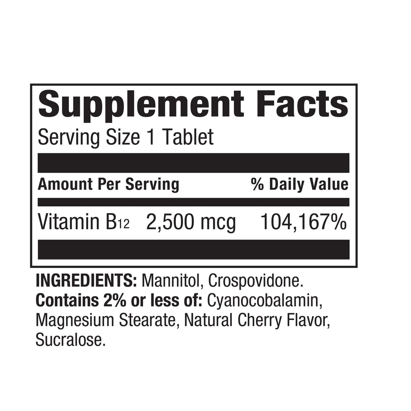 Spring Valley Vitamin B12 Quick-Dissolve Tablets – 2500 mcg, 120 Count | B Vitamins