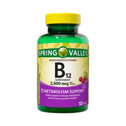 Spring Valley Vitamin B12 Quick-Dissolve Tablets – 2500 mcg, 120 Count | B Vitamins