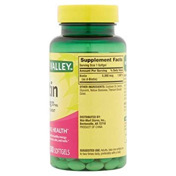Spring Valley Biotin 5000 mcg Softgels, 240 Count - Pack of 2 | Hair, Skin & Nails Wellness