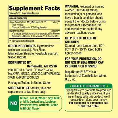 Spring Valley Blood Pressure Support, 60 Capsules | A to Zinc with LUAL