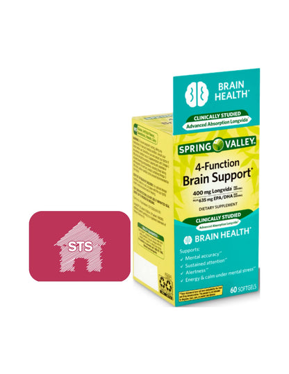 Spring Valley 4-Function Brain Support, 60 Count + STS Sticker