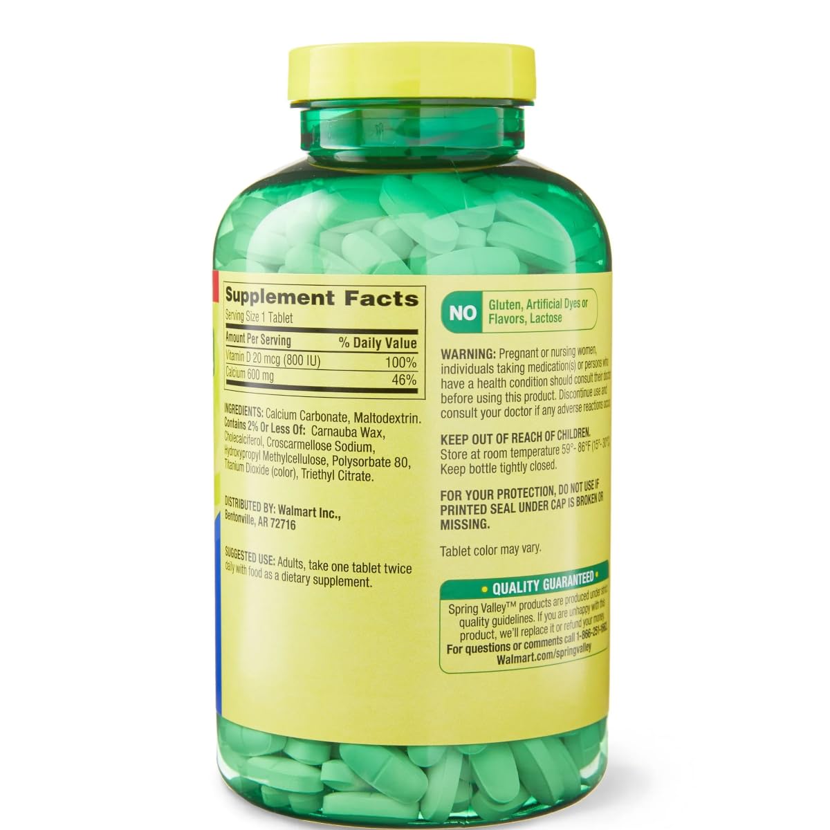 Spring Valley Calcium 600 mg + Vitamin D 20 mcg - 500 Count with Weekly Pill Organizer | GoodDealsHouse