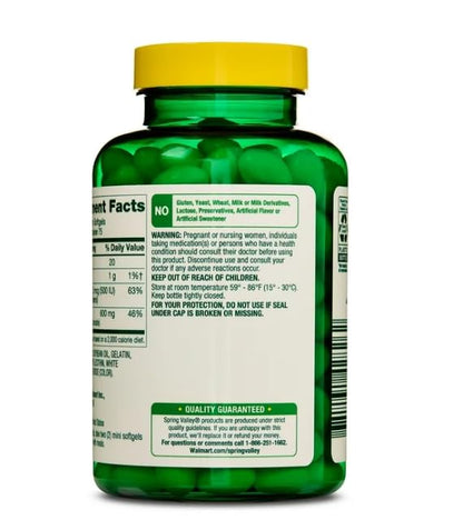 Spring Valley Calcium 600mg + Vitamin D3 – 150 Mini Softgels, Bone & Teeth Support, Gluten-Free