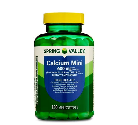 Spring Valley Calcium 600mg + Vitamin D3 – 150 Mini Softgels, Bone & Teeth Support, Gluten-Free BritishVita | Premium UK Vitamins & Wellness Supplements