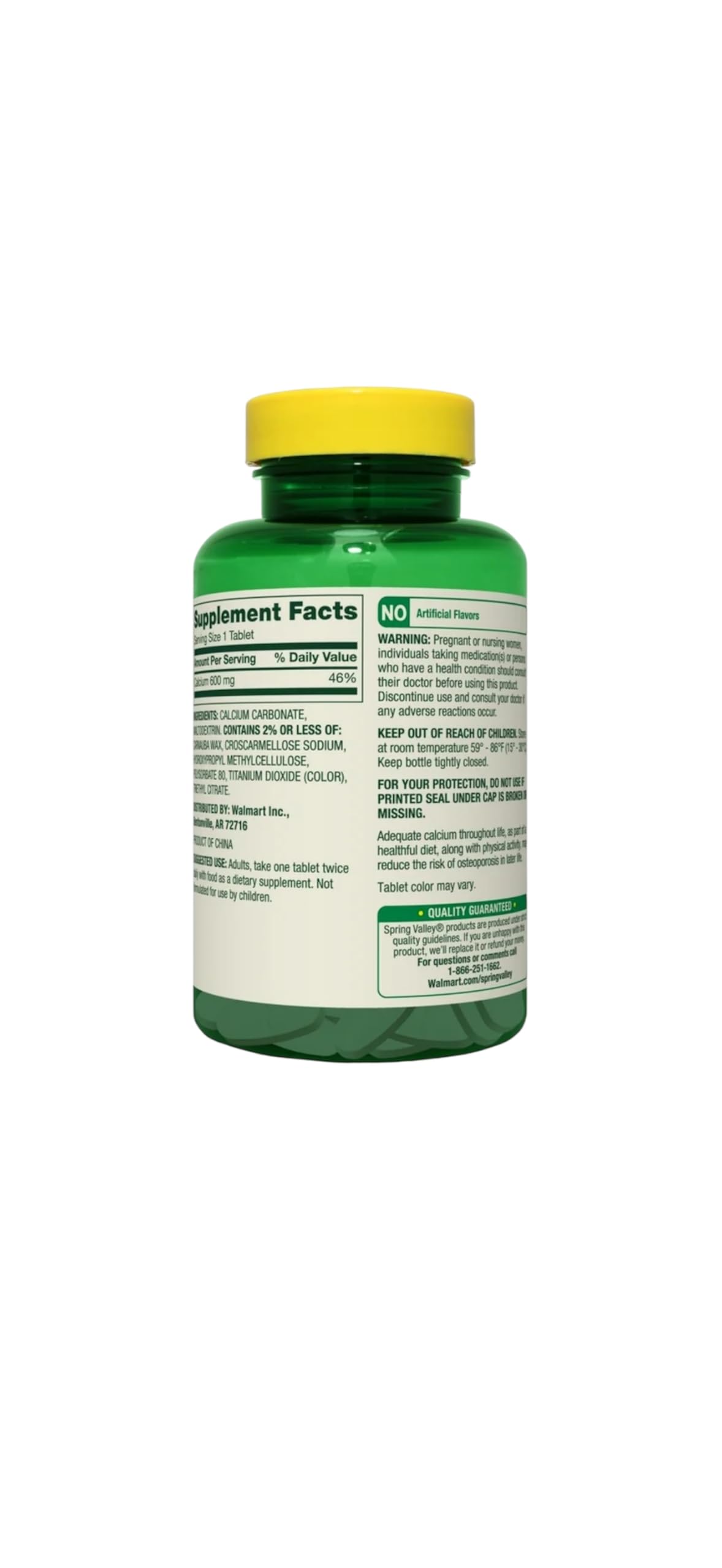 Spring Valley Calcium Bone Health Dietary Supplement Tablets – 600 mg Calcium, 200 Count (Pack of 2)