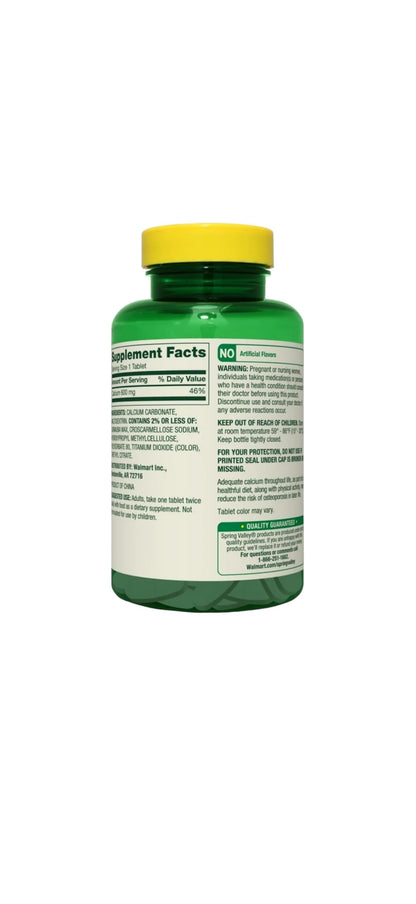 Spring Valley Calcium Bone Health Dietary Supplement Tablets – 600 mg Calcium, 200 Count (Pack of 2)