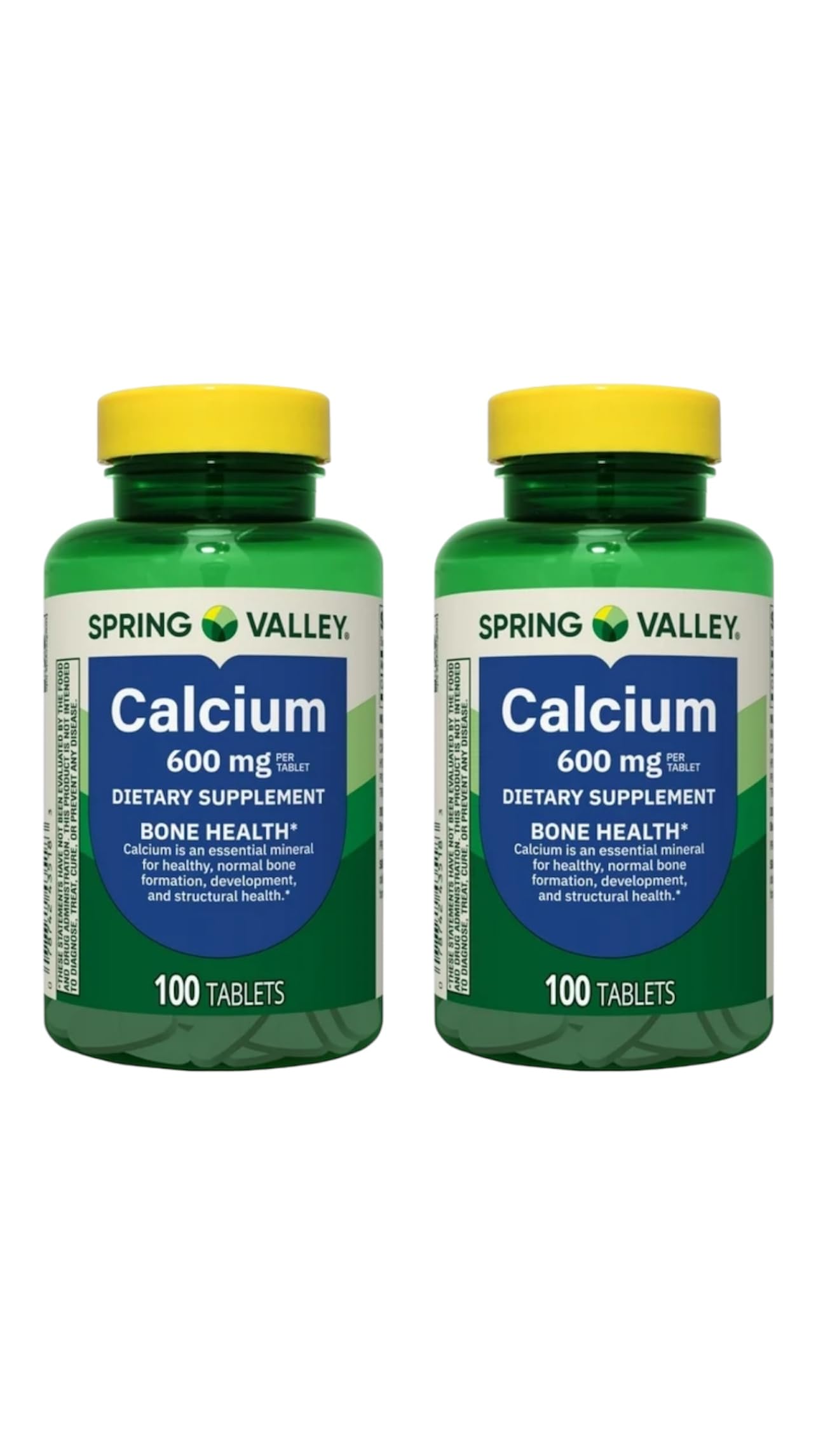 Spring Valley Calcium Bone Health Dietary Supplement Tablets – 600 mg Calcium, 200 Count (Pack of 2)