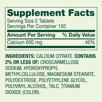 Spring Valley Calcium Citrate 600 mg, 300 Tablets – Bone & Joint Health | STS Sticker