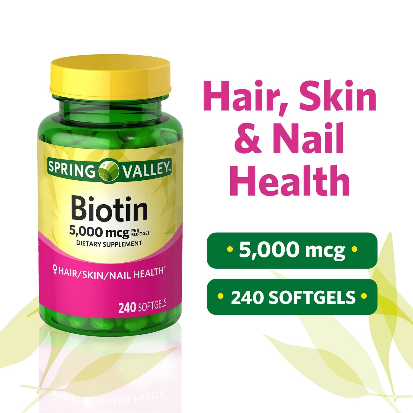 Spring Valley Biotin 5000 mcg 240 Count – Hair, Skin & Nails Vitamins Bundle with Lual's 45 Diabetes Decoded