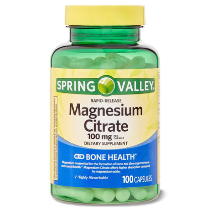 Spring Valley Magnesium Citrate 100 mg | Rapid-Release, 100 Capsules