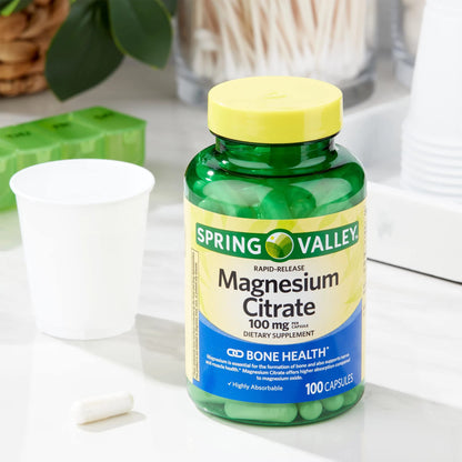 Spring Valley Magnesium Citrate 100 mg | Rapid-Release, 100 Capsules