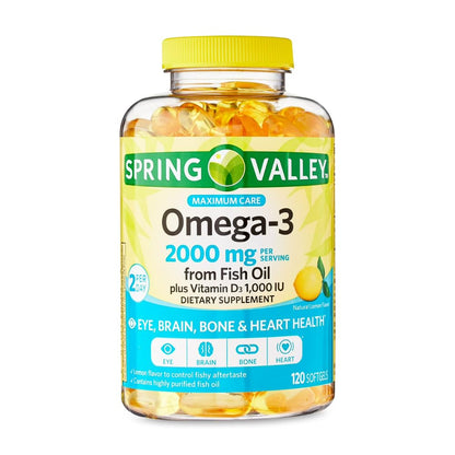 Spring Valley Omega-3 2000 mg + Vitamin D3 1000 IU – 120 Softgels