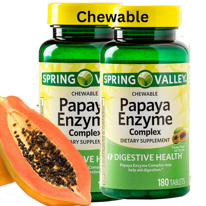 Spring Valley Papaya Enzyme Chewable - 360 Vegan Tablets | Bromelain Digestive Aid