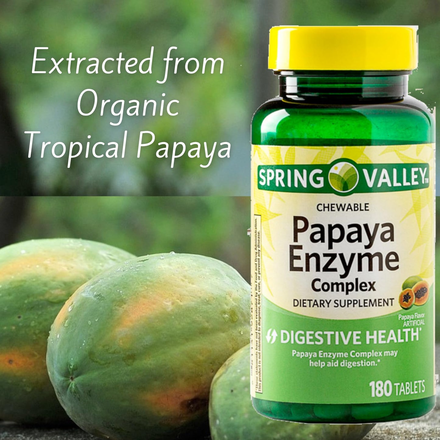 Spring Valley Papaya Enzyme Chewable - 360 Vegan Tablets | Bromelain Digestive Aid