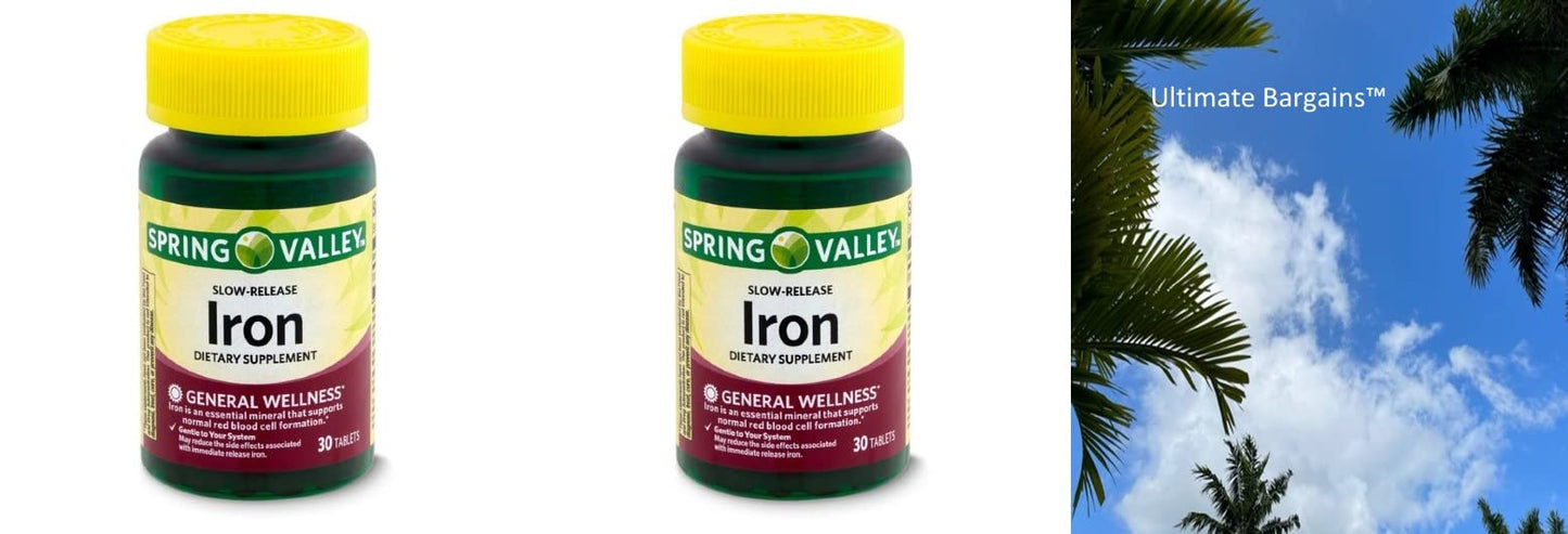 Spring Valley Slow-Release Iron - 60 Count | Vegan, Unflavored