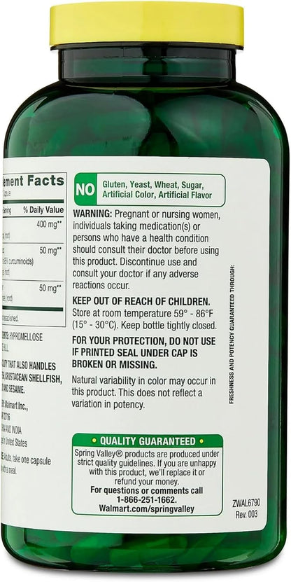 Spring Valley Turmeric Curcumin 500 mg with Ginger – 250 Vegetarian Capsules