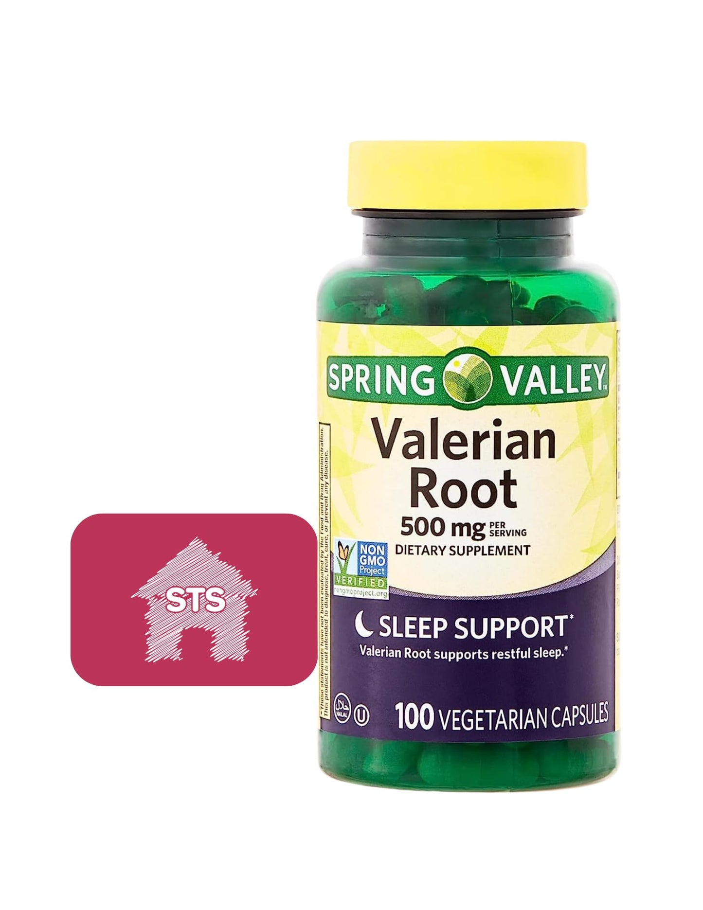 Spring Valley Valerian Root Capsules 500 mg, 100 Count + STS Sticker | NON-GMO & Gluten Free