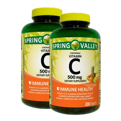 Spring Valley Vitamin C 500mg Chewable Tablets – Tropical Fruit Flavor, 200 Count (Pack of 2)
