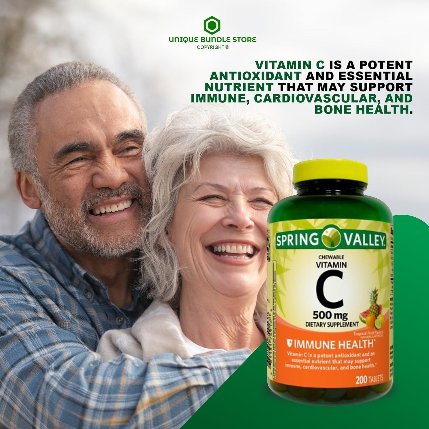Spring Valley Vitamin C 500mg Chewable Tablets – Tropical Fruit Flavor, 200 Count (Pack of 2)