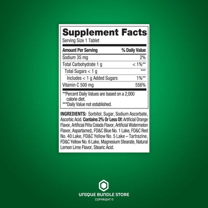 Spring Valley Vitamin C 500mg Chewable Tablets – Tropical Fruit Flavor, 200 Count (Pack of 2)