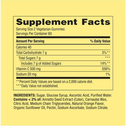 Spring Valley Extra Strength Vitamin C Immune Health Gummies - 500 mg, 120 Count | Vegetarian, Orange Flavor