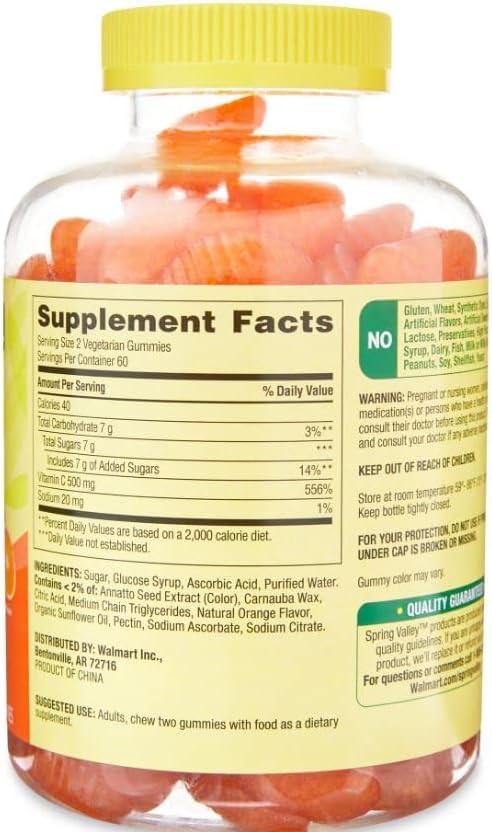 Spring Valley Extra Strength Vitamin C Immune Health Gummies - 500 mg, 120 Count | Vegetarian, Orange Flavor