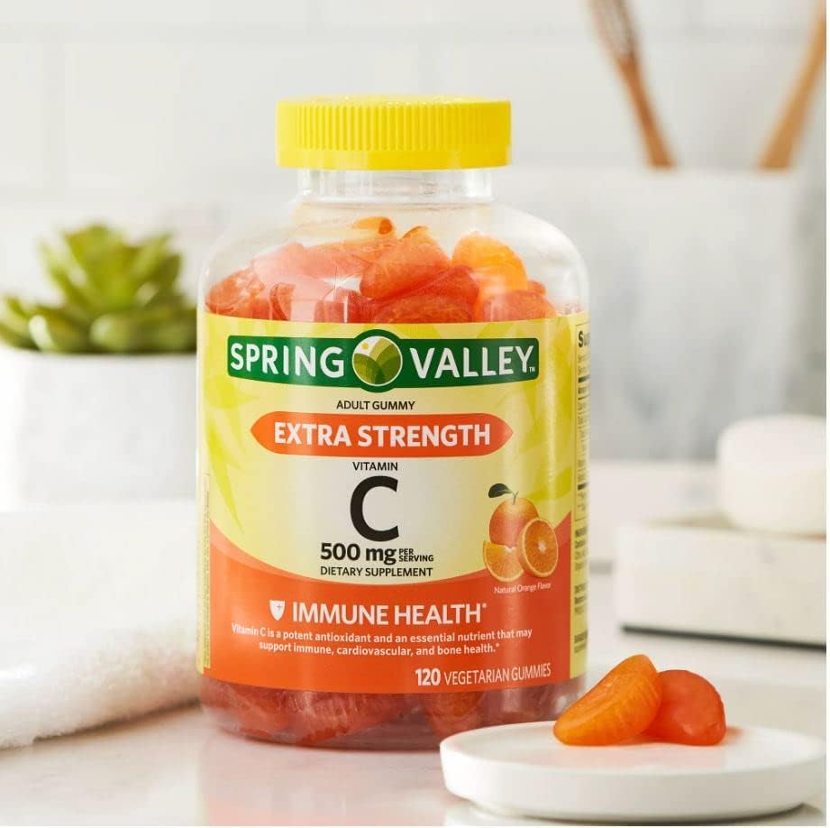 Spring Valley Extra Strength Vitamin C Immune Health Gummies - 500 mg, 120 Count | Vegetarian, Orange Flavor
