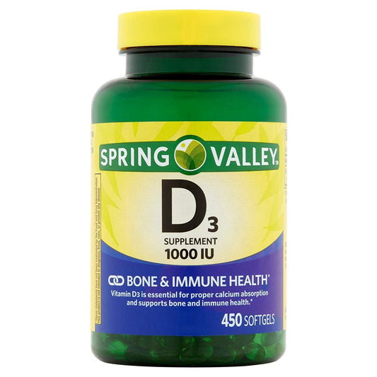 Spring Valley Vitamin D-3 1000 IU - 450 Softgels | Vitamin D Supplement BritishVita | Premium UK Vitamins & Wellness Supplements
