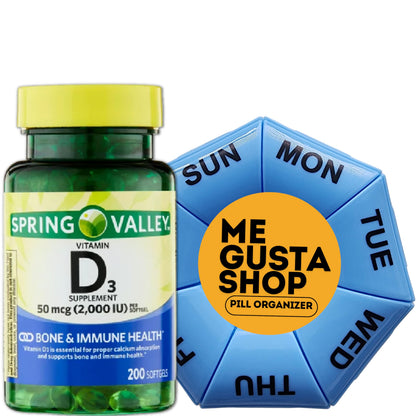 Spring Valley Vitamin D3 50 mcg (2000 IU) - 200 Count with Pill Organizer