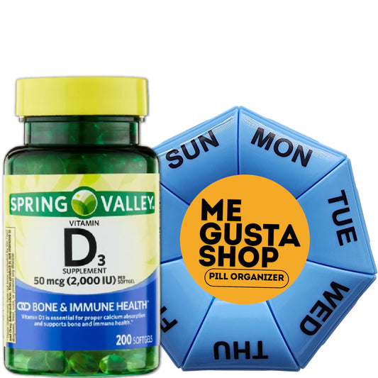 Spring Valley Vitamin D3 50 mcg (2000 IU) - 200 Count with Pill Organizer BritishVita | Premium UK Vitamins & Wellness Supplements