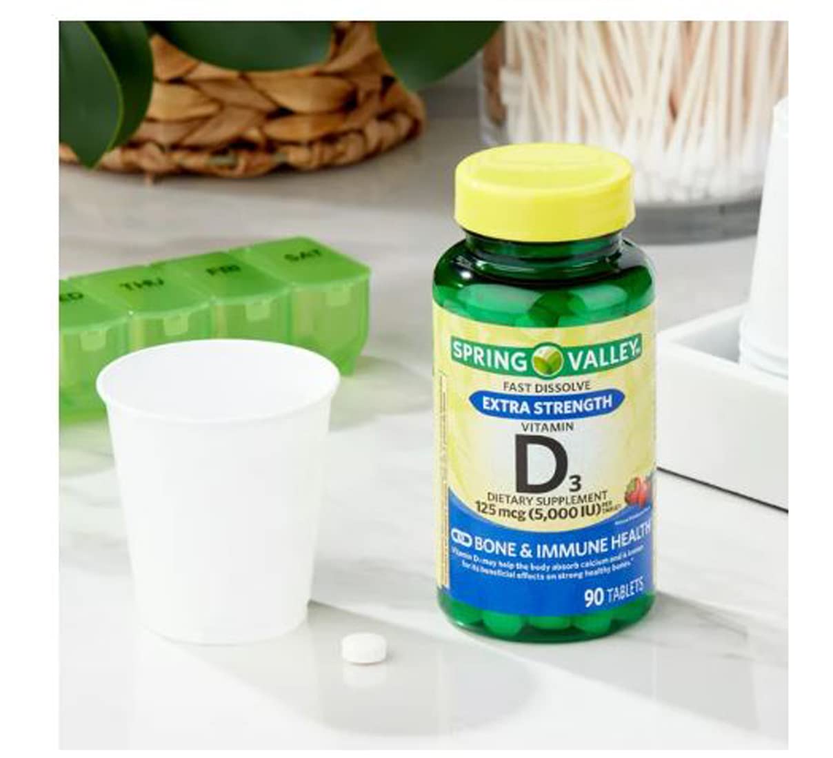 Spring Valley Vitamin D3 Fast Dissolve Tablets 125 mcg (5,000 IU) Strawberry – 90 Count