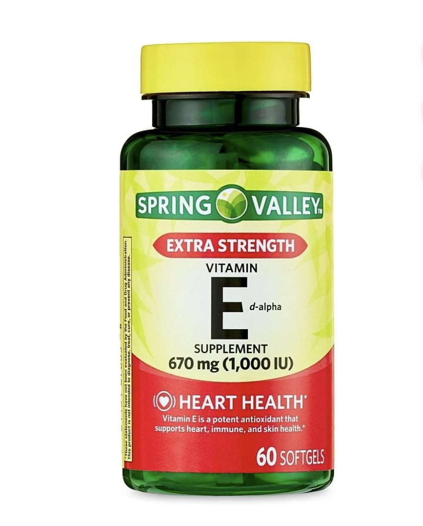 Spring Valley Vitamin E D-Alpha Softgels 670 mg (1,000 IU) – 60 Count | Heart Health