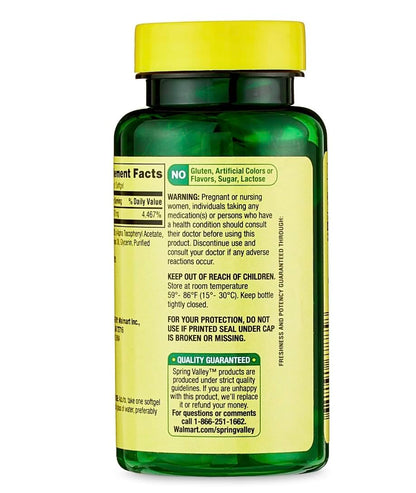 Spring Valley Vitamin E D-Alpha Softgels 670 mg (1,000 IU) – 60 Count | Heart Health