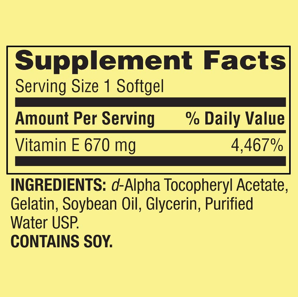 Spring Valley Vitamin E D-Alpha Softgels 670 mg (1,000 IU) – 60 Count | Heart Health