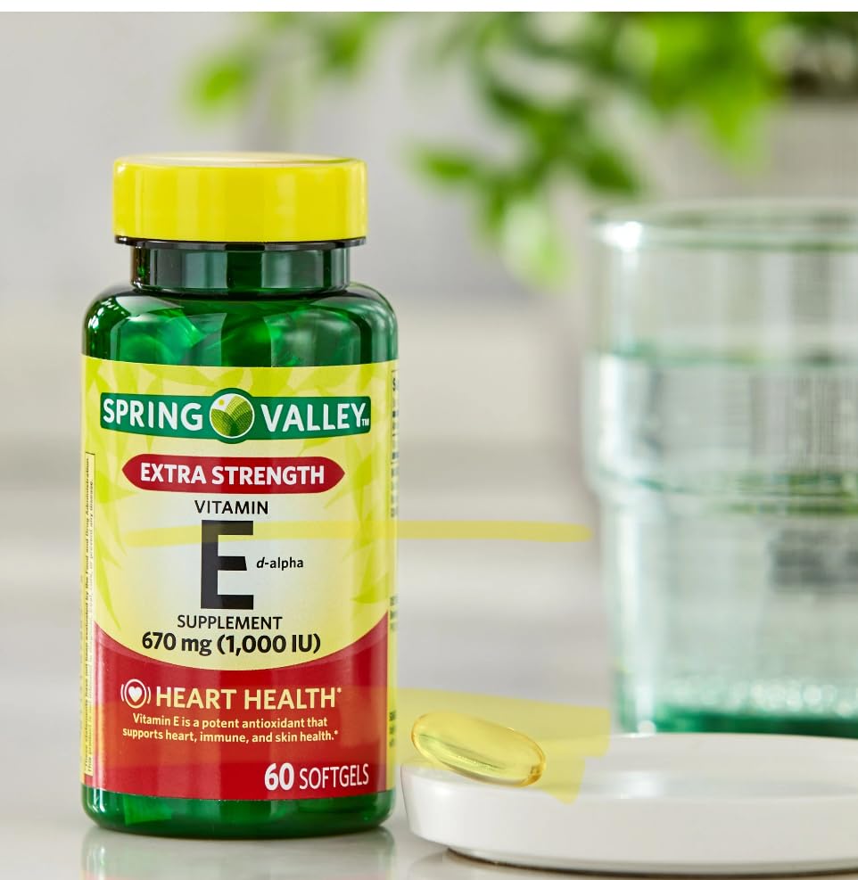 Spring Valley Vitamin E D-Alpha Softgels 670 mg (1,000 IU) – 60 Count | Heart Health