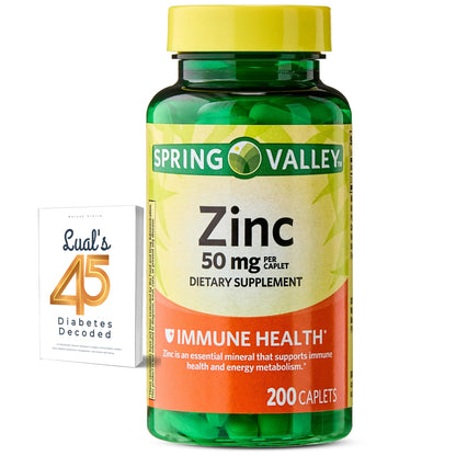 Spring Valley Zinc 50 mg Caplets – 200 Count | Immune Support & Lual's Diabetes Decoded Bundle