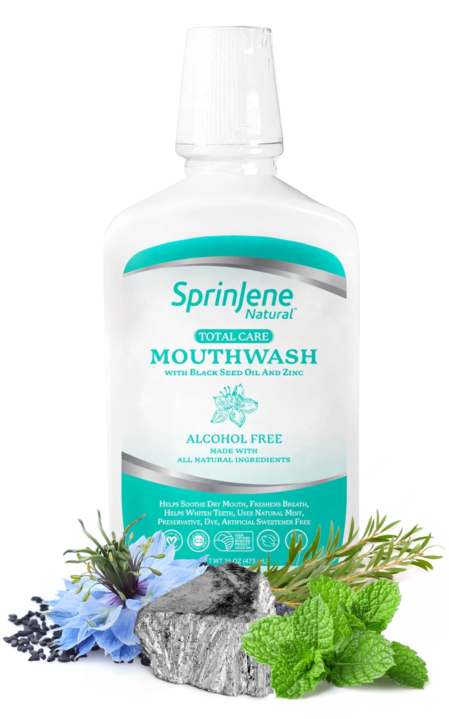 SprinJene Alcohol Free Mouthwash with Xylitol – Fluoride Free, Vegan, Made in USA