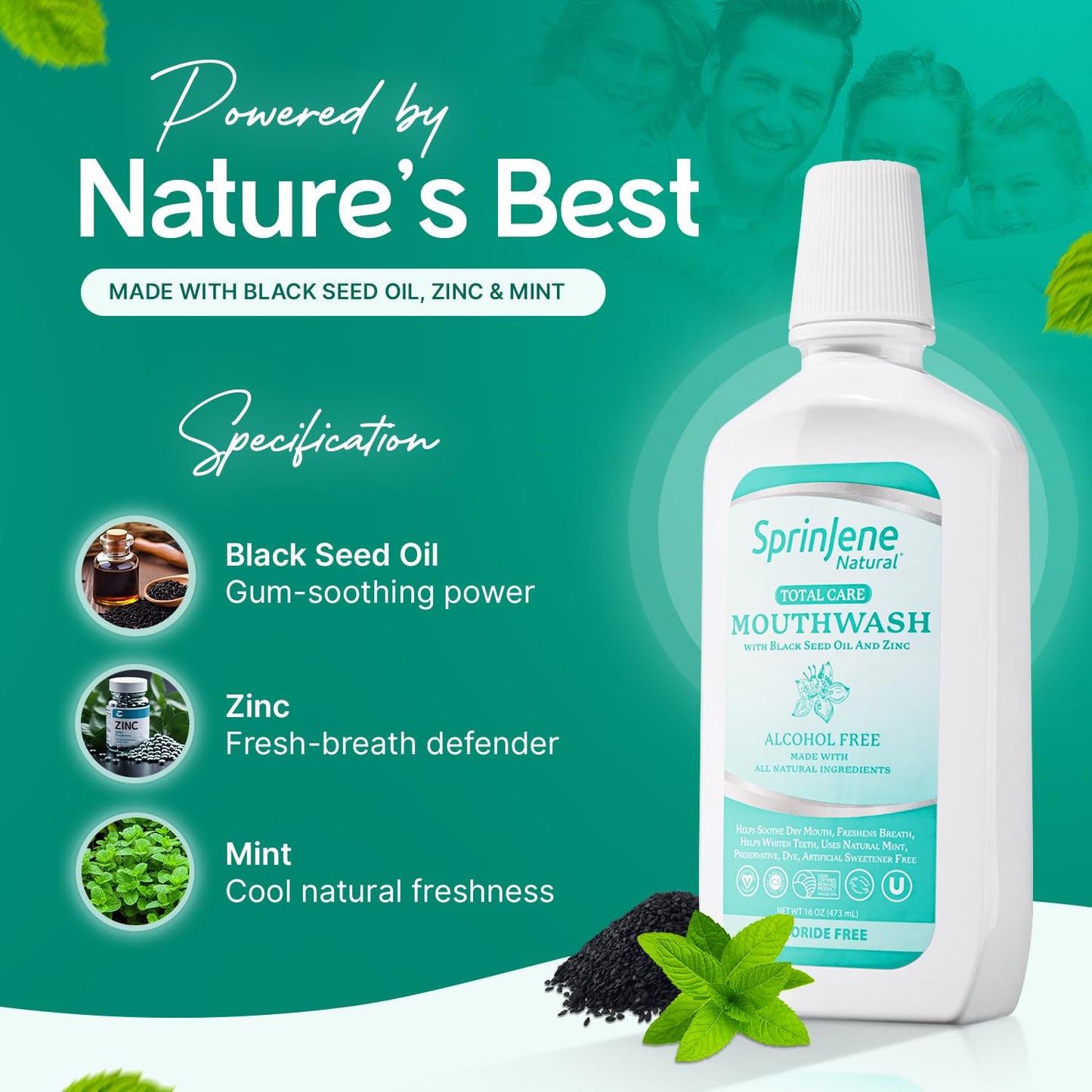 SprinJene Alcohol Free Mouthwash with Xylitol – Fluoride Free, Vegan & Made in USA (2 Pack)