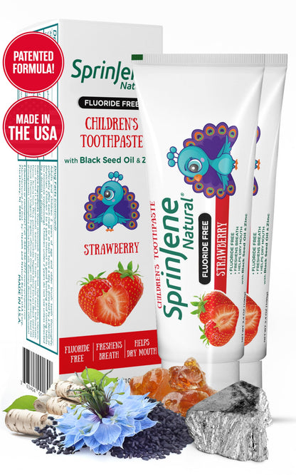 SprinJene Natural Children's Toothpaste – Fluoride-Free Strawberry for Kids | Made in USA 2-Pack
