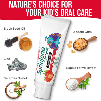 SprinJene Natural Children's Toothpaste – Fluoride Free Strawberry for Toddlers & Kids – Made in the USA