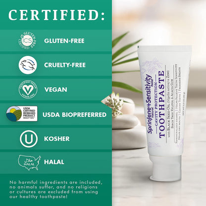 SprinJene Natural Sensitivity Relief Toothpaste – Fluoride for Sensitive Teeth, Cavity Protection, SLS Free – Black Seed Oil & Zinc – Made in USA (1 Pack)