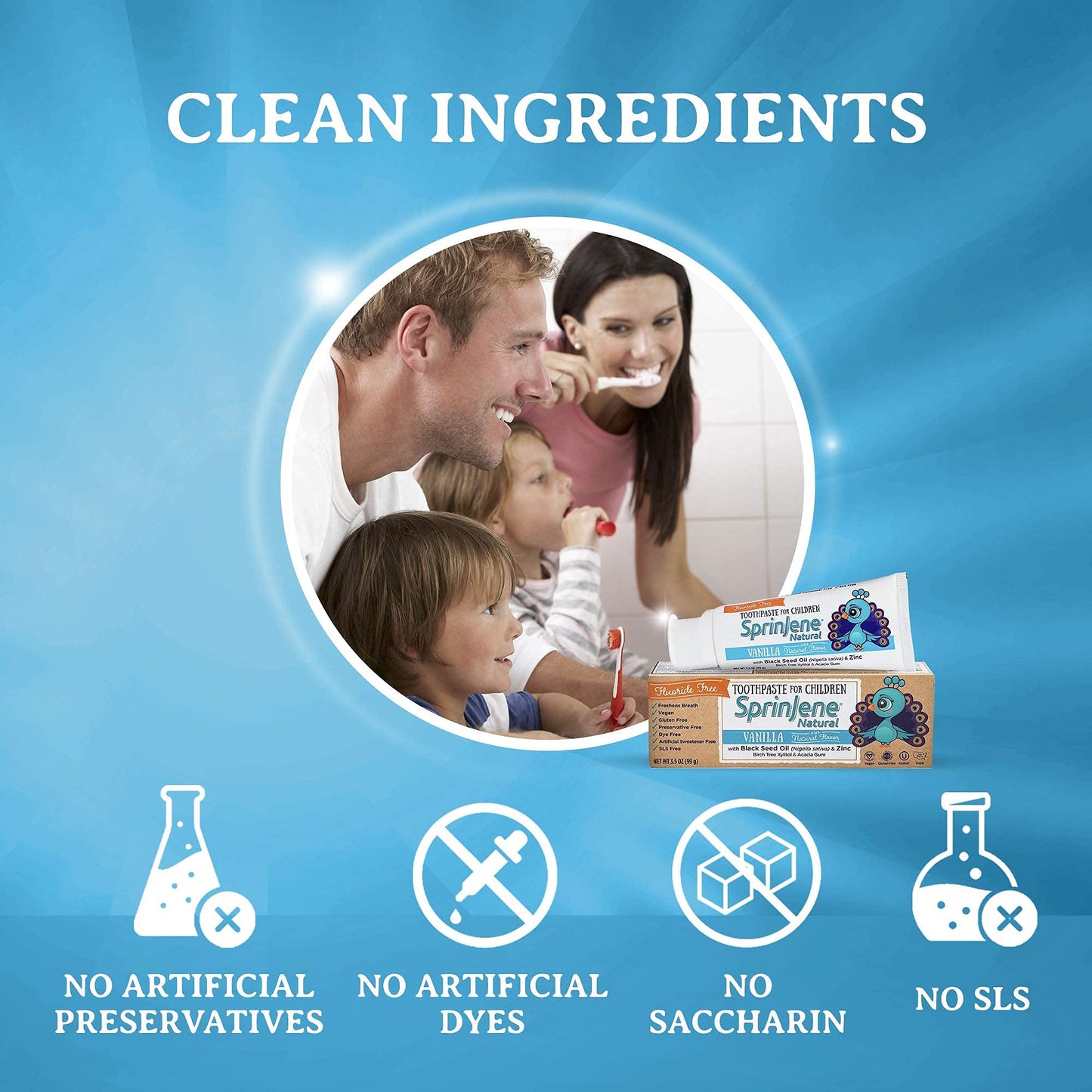 SprinJene Natural Children’s Toothpaste – Fluoride Free Vanilla Toothpaste for Toddlers & Kids – Gentle Safe Natural Formula with Patented Black Seed Oil & Zinc – Made in The USA (4 Pack)