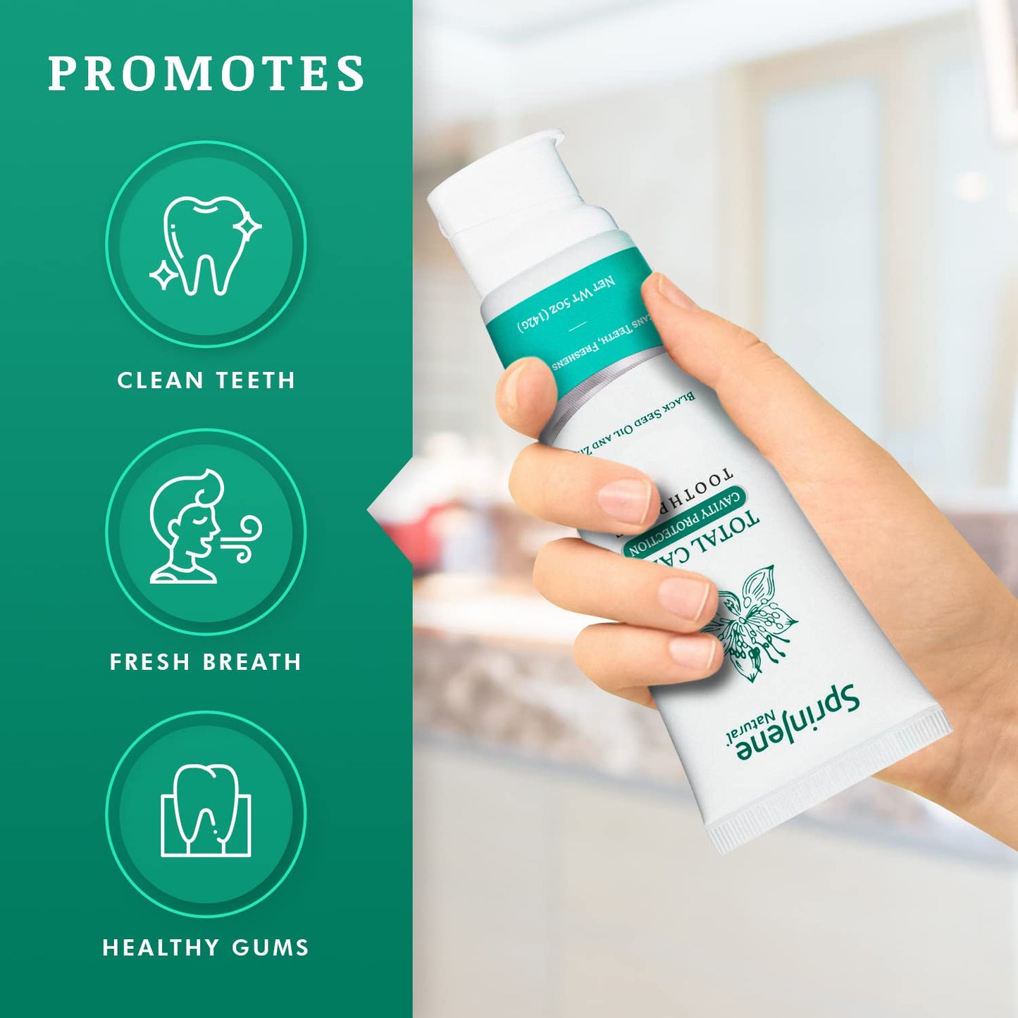 SprinJene Natural Total Care Toothpaste – Fluoride, Black Seed Oil & Zinc | Made in USA (4 Pack)