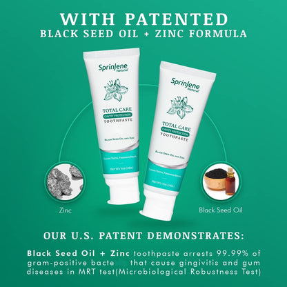 SprinJene Natural Total Care Toothpaste – Fluoride, Black Seed Oil & Zinc | Made in USA (4 Pack)