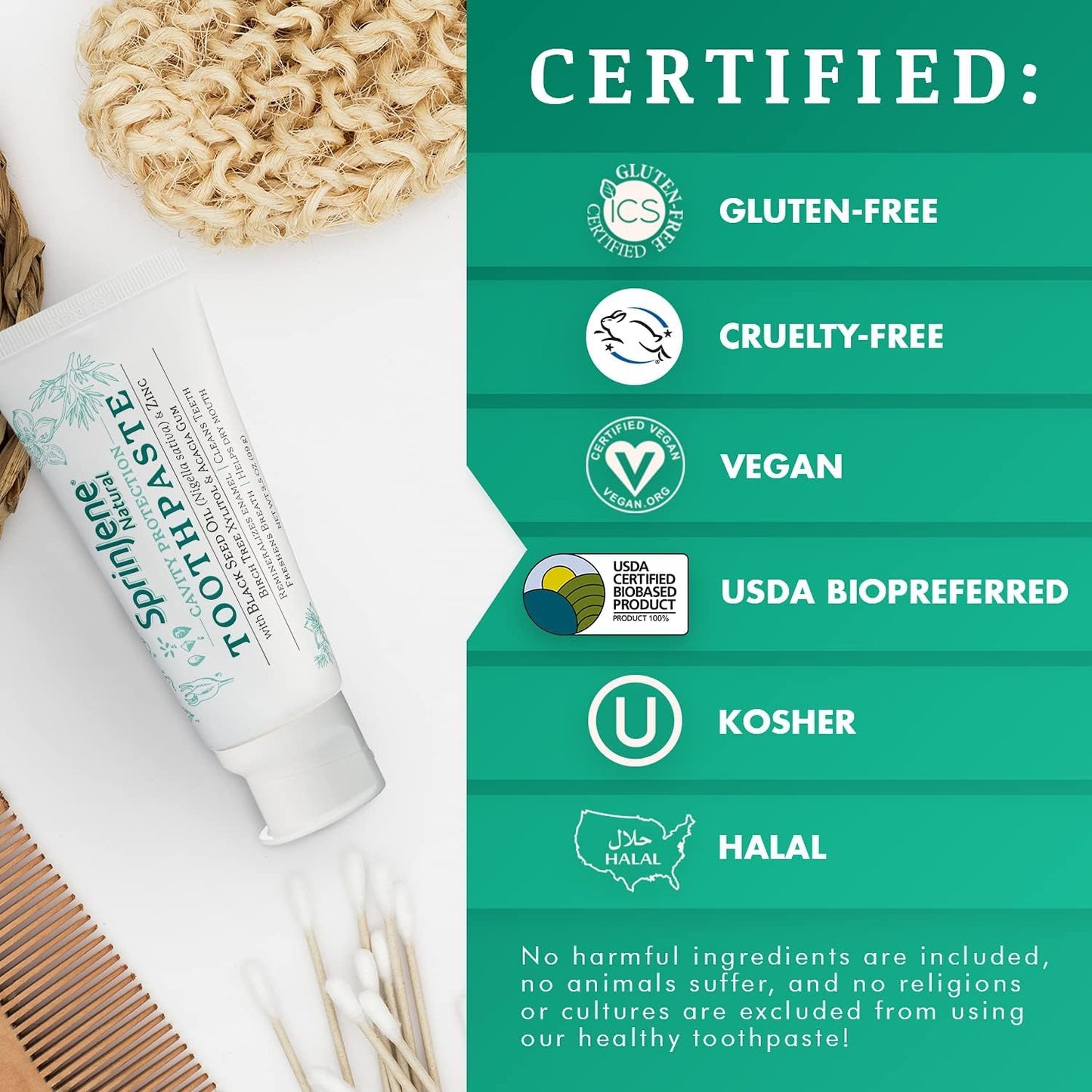 SprinJene Fluoride-Free Clove & Mint Toothpaste – Gum Care with Black Seed Oil & Zinc (USA Made) – 4 Pack