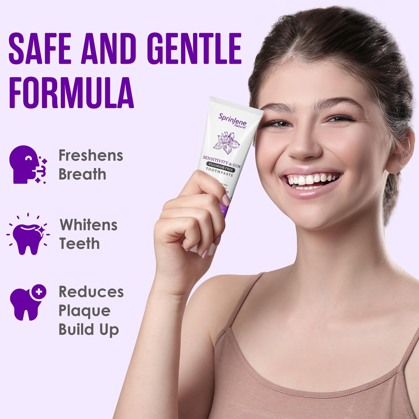 SprinJene Fluoride-Free Toothpaste for Sensitive Teeth & Gums | Black Seed Oil & Zinc | Made in USA